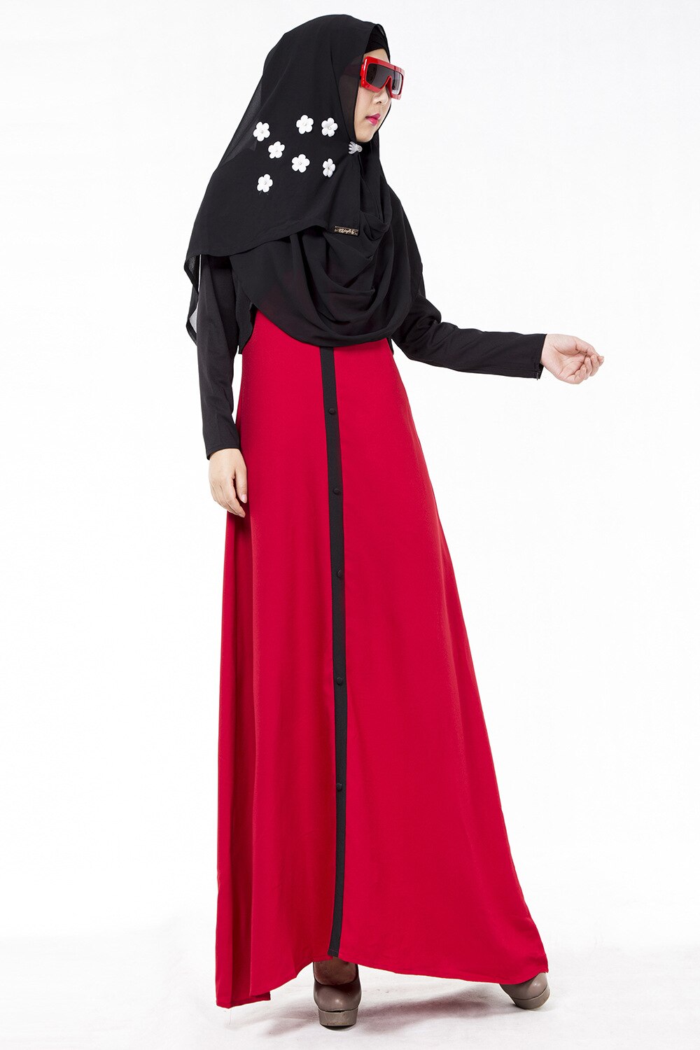 WEPBEL musulman Abaya femmes robe moyen-orient Ramadan islamique manches longues robe Maxi: Rouge