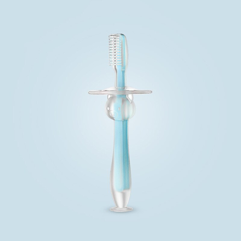 4 cores treinamento do bebê silicone bonito tridimensional escova de dentes de leite com ventosa de pé escova de dentes de silicone com defletor: 01