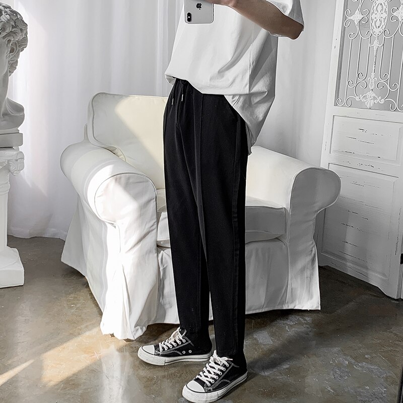 Sorte løbebukser fritidsbukser til mænd business casual kjole bukser mænd streetwear vilde løse joggerbukser m -2xl