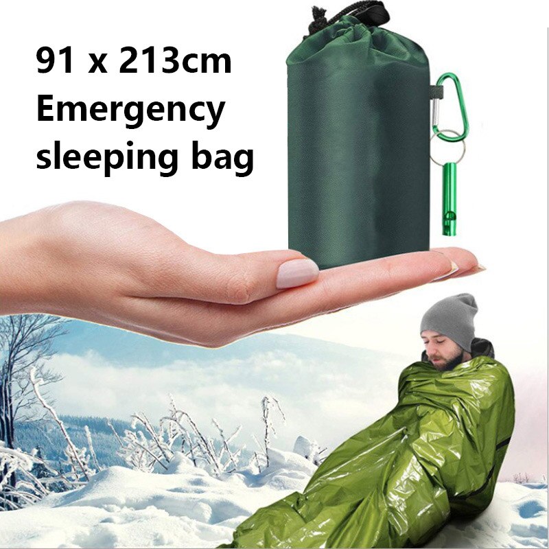Emergency Survival Sleeping Bag 26 Micron PE Aluminized Film Camping Hiking Waterproof Thermal Insulation Emergency Blanket Tent: Green Blanket 2