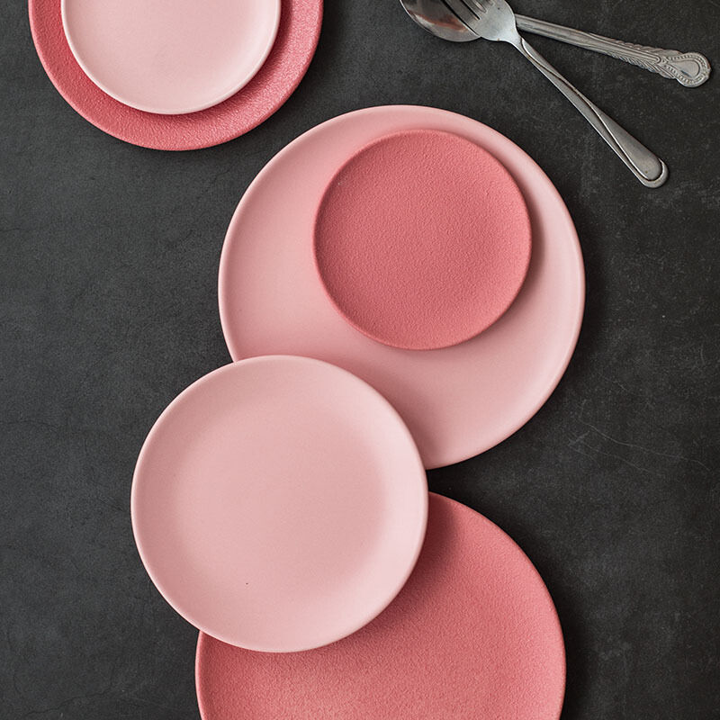 4 Sizes Matte Pink Plates Dinnerware Dishes for Serving Modern Plate Sets Dinner Set Japanese Tableware Plates Food Bone China