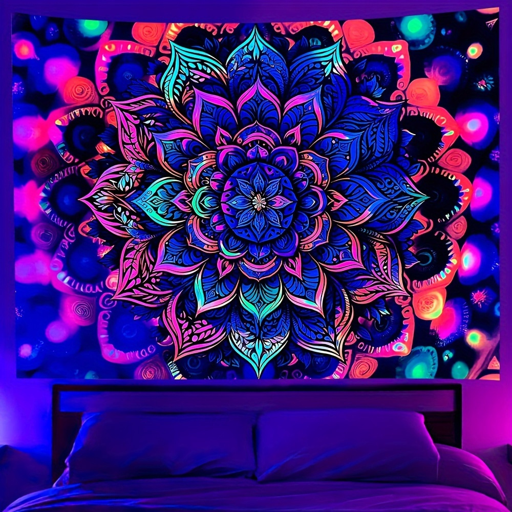 Tapiz de luz negra UV estrellada con Mandala bohemio, decoración de pared fluorescente brillante, adecuado para dormitorio, sala de estar y dormitorio