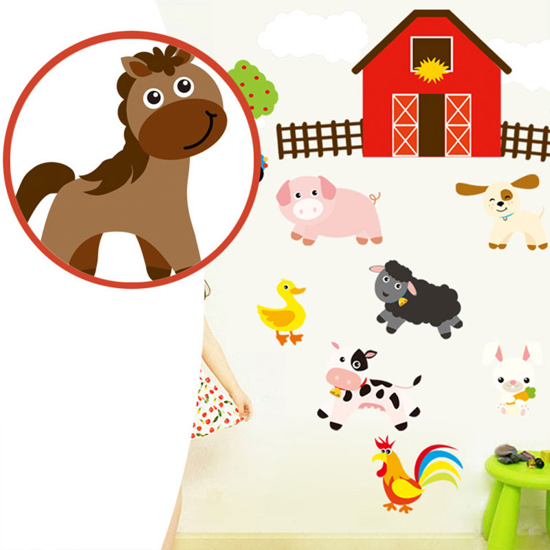 Pegatinas de pared con de granja para decoración del hogar, pegatinas de dibujos animados para dormitorio de bebé, cocina, sala de estar, Tigre, León, coche, cerdo, conejo