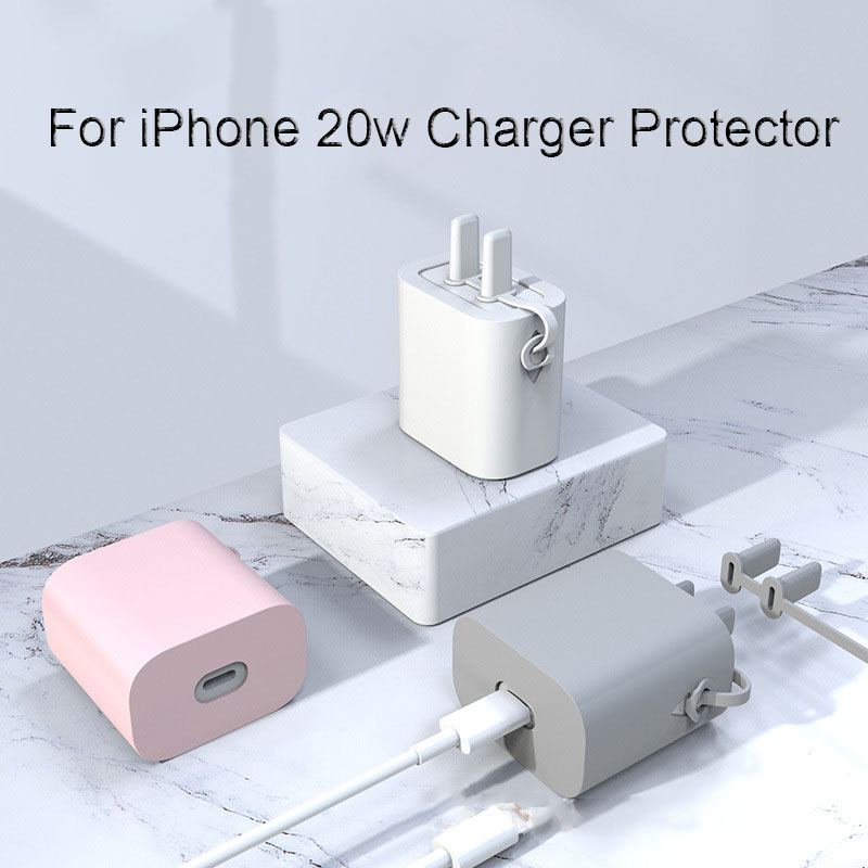 Protector de cabeza de cargador para iPhone, funda de silicona para Cable de datos USB, protección de línea de enchufe de carga de 18W, 20w