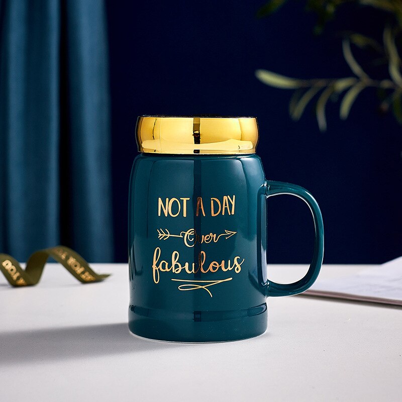 coffe cups with lid spoon Brief Mirror porcelain green red ceramic mug NOT A DAY Beer mug Office Home Couple lover: style 3