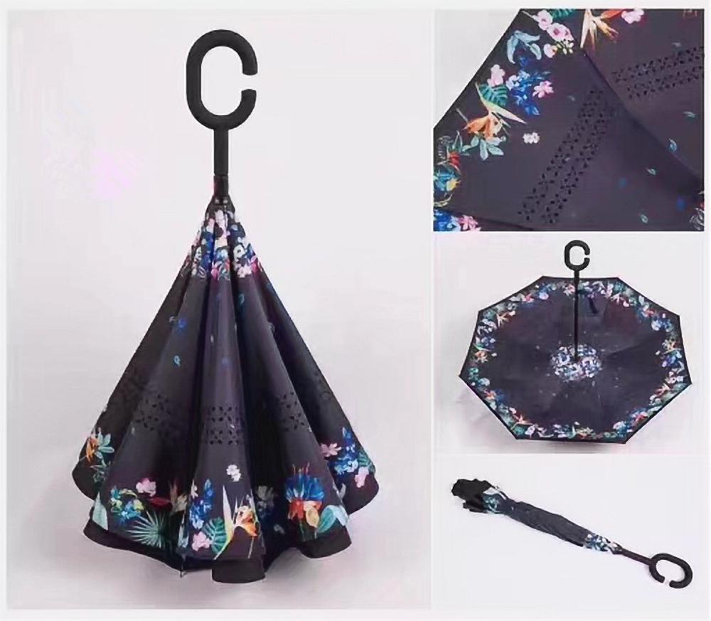 Windproof Reverse Folding Double Layer Inverted Umbrella Self Stand umbrella rain/sun women/men flowe durable: huamin