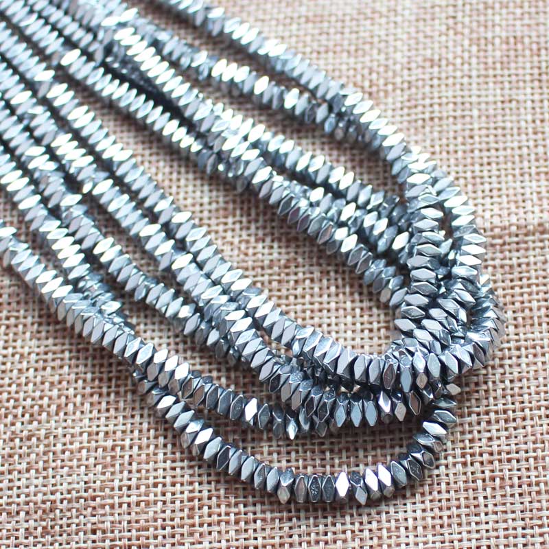 Cuentas sueltas de hematita Natural, abalorios brillantes con facetas, 2x1/2x3/2x4mm, para fabricación de joyas DIY