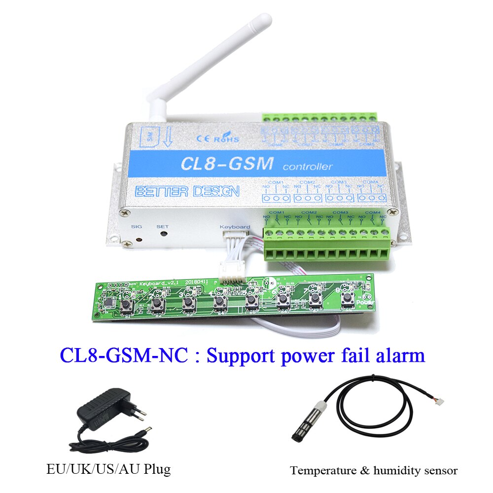 GSM Remote Controller ON/OFF Switch CL8-GSM 8 Channel Relay Output Support Temperature Humidity Monitoring