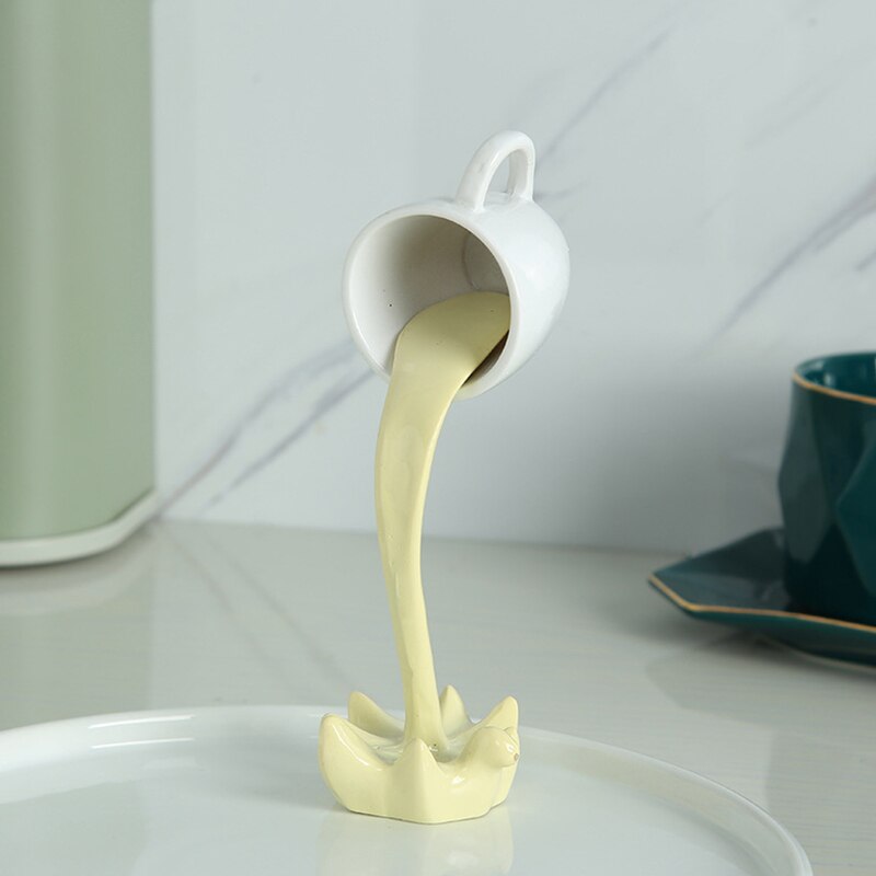 Floating Cup Sculpture Home Decor Decoration 3D Pouring Liquid Coffee Cup Figurines Miniature Resin Craft Ornament Accessories