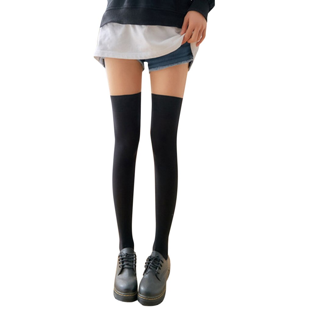 Feitong 1 Pair Thigh High Over Knee High Socks For Girls Womens Students Solid Cotton Long Stockings calcetines mujer#50: Black