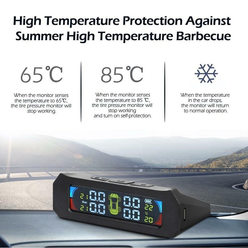 Sol trådlösa tpms bildäck temperaturövervakningssystem lcd färg sn med 4 externa sensorer