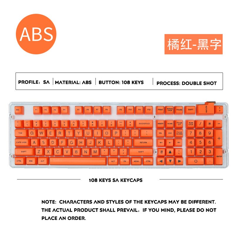 108 schlüssel SA Profil Keycap Große Schrift Opaque Ball Kappe Doppel Schuss Personalisierte Keycap Für Cherry MX Schalter Mechanische Tastatur: Orange