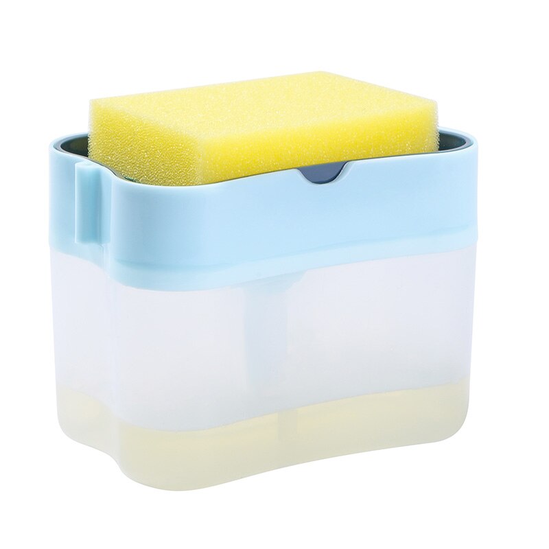 Distributeur de savon pompe avec éponge manuel presse nettoyage liquide distributeur conteneur manuel presse savon organisateur cuisine outil #25: B-Blue