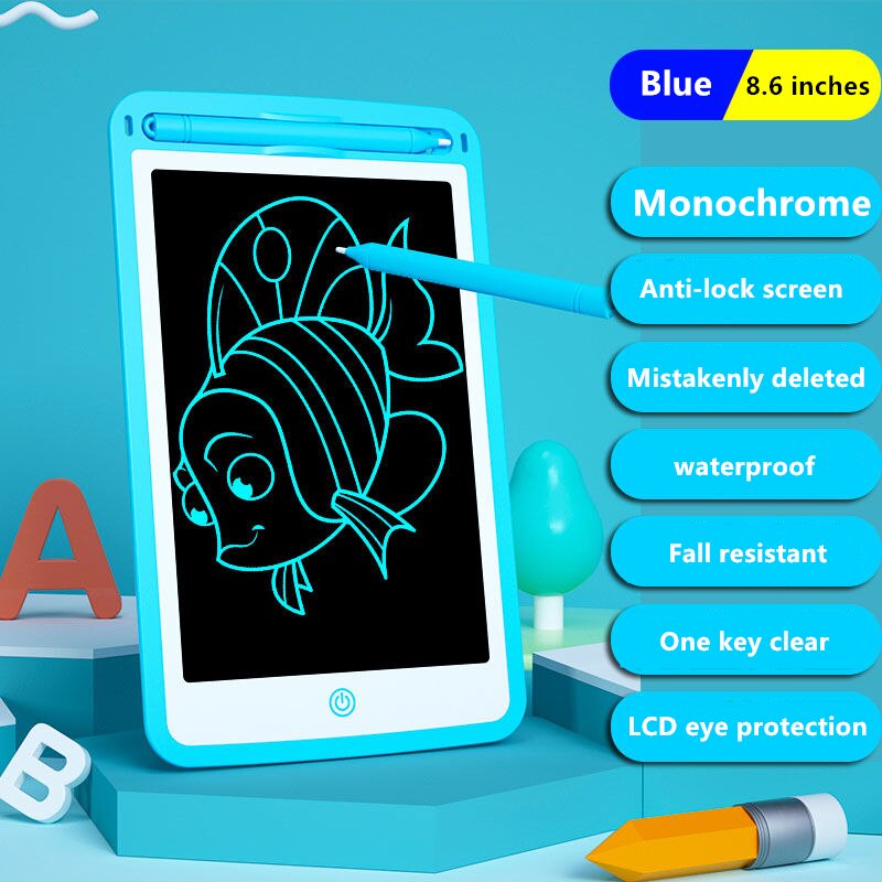 Grafisk tablet elektronik tegning tablet smart lcd skrivetablet sletbart tegnebræt 8.5 tommer lyspude håndskrift pen: Monokrom blå