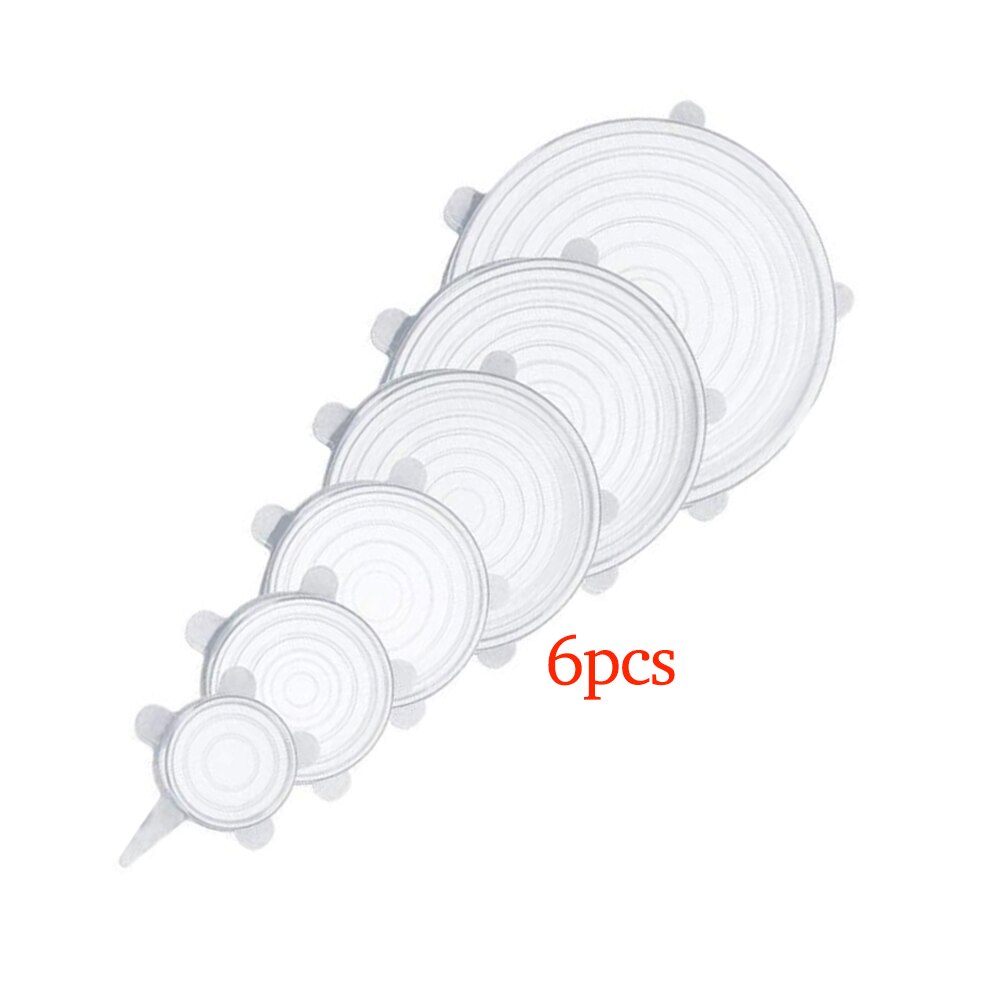 Tapas para cocina elásticas de silicona, accesorios universales para envolver comida, cuenco, olla, tapa, Cubierta para verdura de frutas, utensilios de cocina, 6 uds.: white