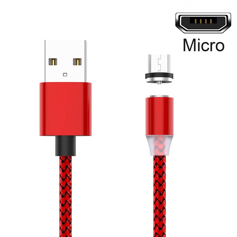 Fast Charging Type C Cable LED 2A Magnet Mini USB Cable Charger Data Mini Micro 2M Mobile Phone for Xiaomi 1M PC Computer: Red / 1m