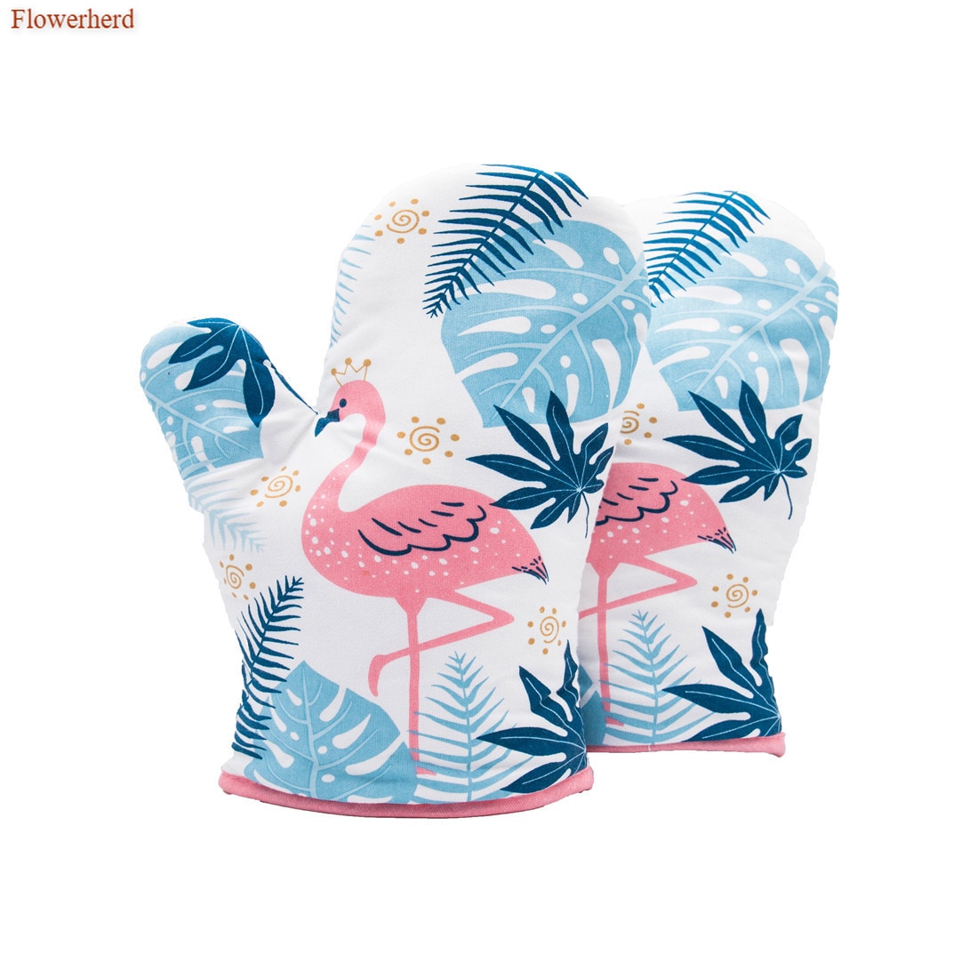 Flamingo Patroon polyester Hittebestendige Handschoenen Non Stick Anti-slip Pot Darm Houder Clip Ovenwanten Keuken Handschoenen