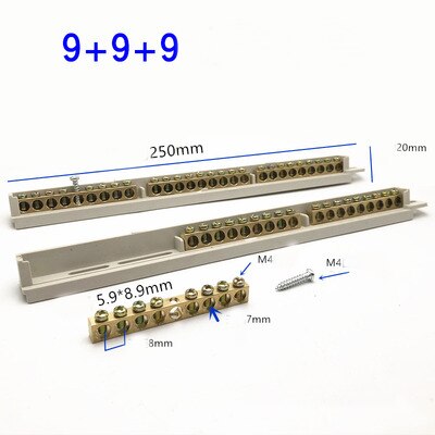 1pcs Distribution box circuit box ground connection zero copper wiring terminal row zero ground strip zero ground row: Silver