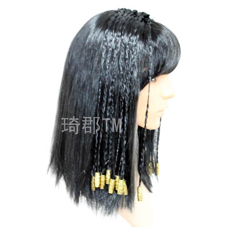 Perruque noire Cleopatra, décoration de cheveux égyptien antique, accessoires de Costume d'halloween pour femmes, cheveux Vintage, reine, Cosplay