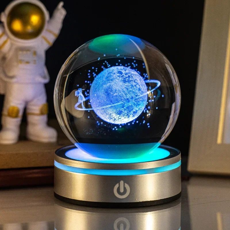 Luces nocturnas de bola de cristal, lámpara de mesa de Luna RGB 3D, planeta brillante, Galaxia, astronauta, decoración de mesa, para niños: Azul