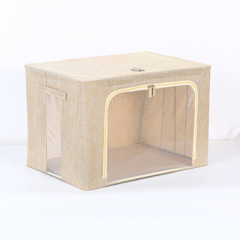 Caja de almacenamiento gruesa de lino y algodón para el hogar, caja de tela con cubierta plegable para guardar ropa, juguetes, ventana grande, organización: M / Beige