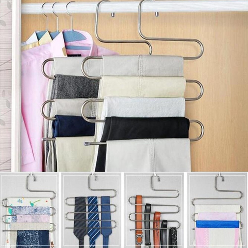 S Vorm 5 Lagen Anti-slip Broek Drogen Hanger Garderobe Broek Magazijnstelling