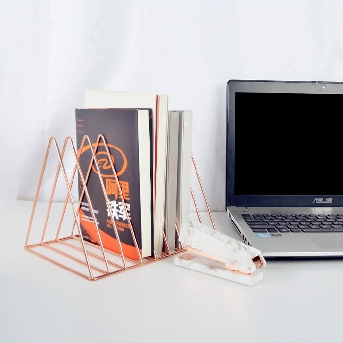 Gold/Rose Gold Electroplated Bookend Desk Organizer Desktop Office Home Bookends Book Holder Black Book Stand