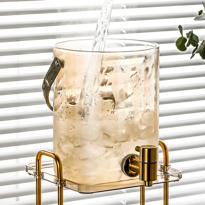 Glass Cold Water Kettle with Faucet Beer Barrel High Temperature Resistant Teapot Modern Domestic Kettle Beverage Bucket