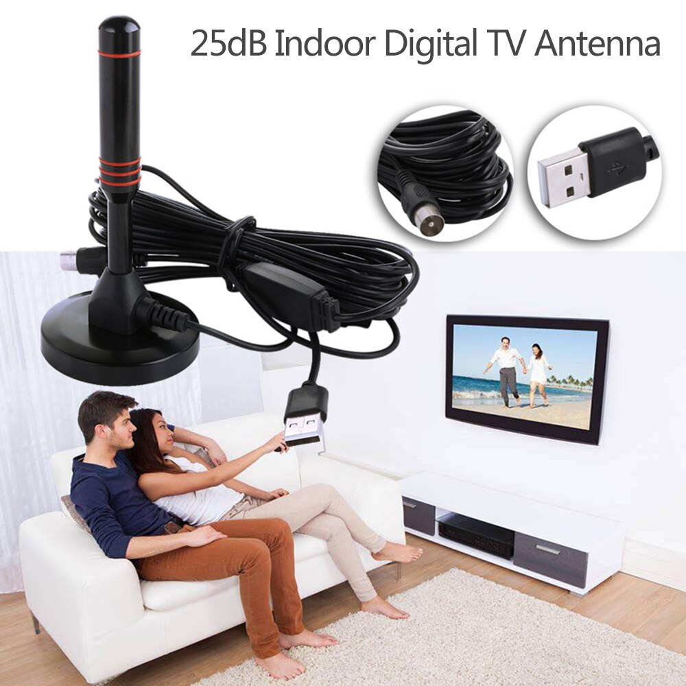 25dB Indoor Digital TV Aerial Digital HDTV Antenna HDTV015 50Miles Range Double Signal Amplifiers Booster VHF UHF Antenna