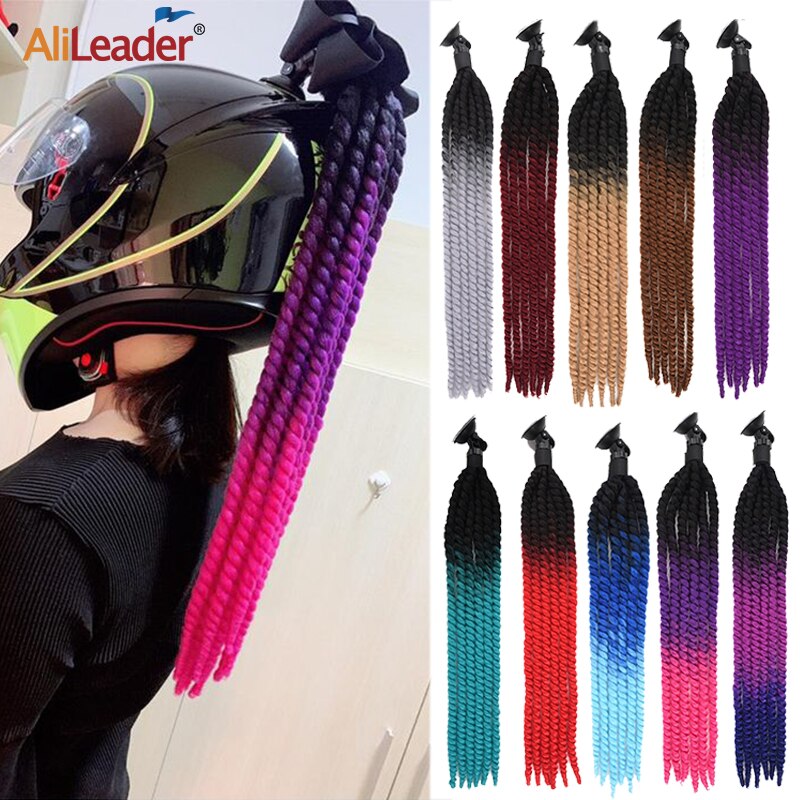 Dreadlocks tressés pour casque de moto, queue de cochon , dégradé, synthétique, queue de cheval avec ventouse