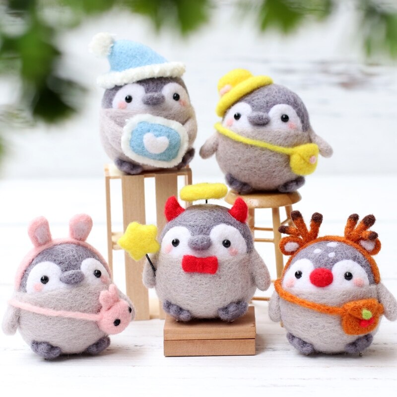 Cute Animal Cartoon Wool Doll Felt Craft DIY Unfinished Poked Handcraft Kitting
