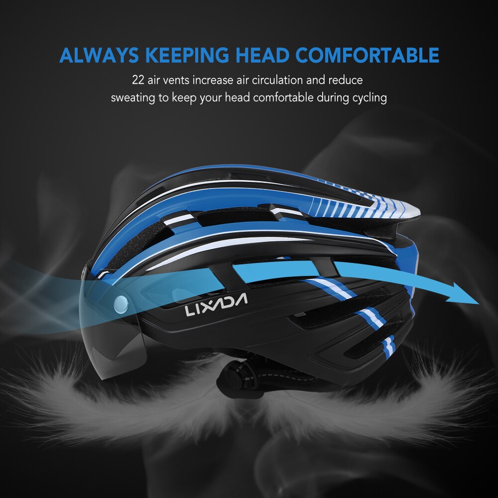 Lixada Mountain Bicycle Bike Helmet Motorcycling Helmet Back Light Detachable Magnetic Visor UV Protective Bike Helmet Cycling