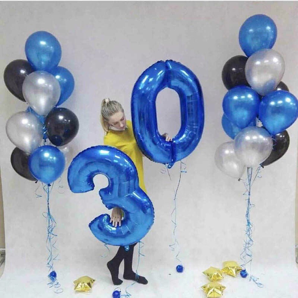 2pcs 32/40 inch Happy 30 Birthday Foil Balloons Red Pink Blue Silve Number 30th Years Old Party Decorations Anniversary Supplies