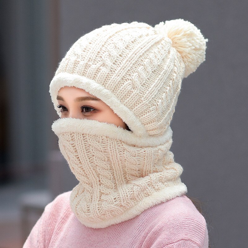 Fleecefodrad varm mössa dam stickad mössa vintermössa scarfset vintermössor för dam skullies mössor huva