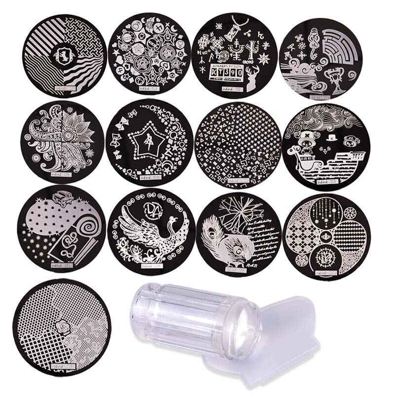 Udene nail art plader og stempler skabeloner ren klar gelé silikone negle stempling plade værktøjer søm dekoration skabelon 9 stil: Stil sæt 4