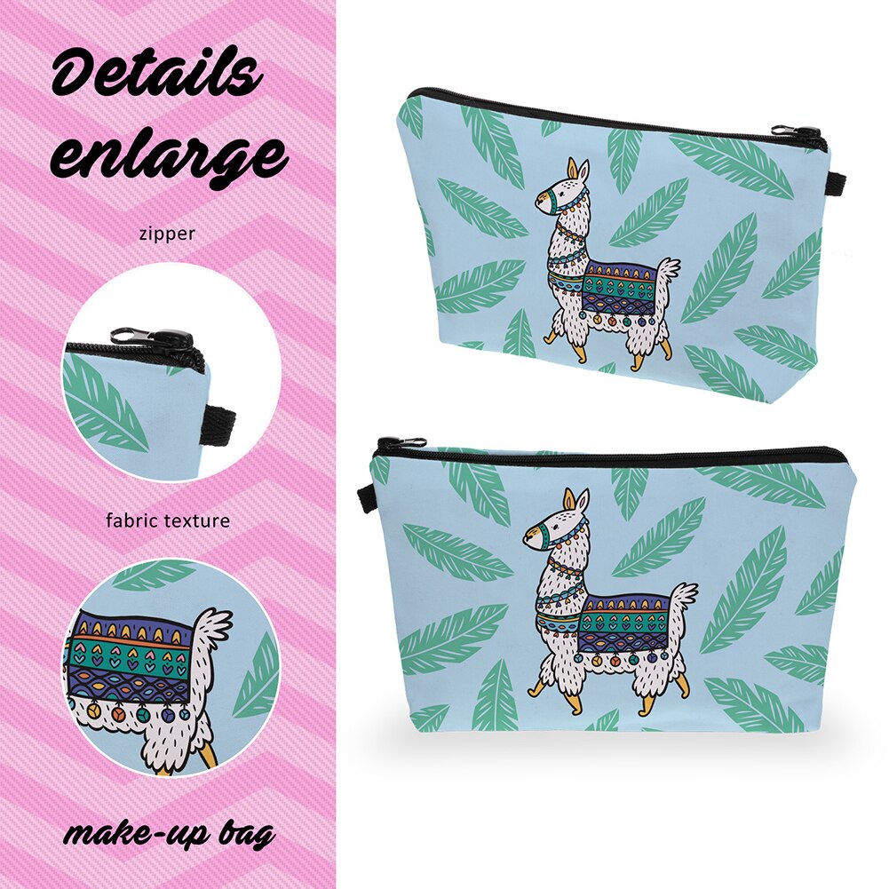 Saco cosmético à prova dwaterproof água impressão folha de alpaca saco de toalete para viagens organizador maquiagem beleza bolsa feminina zíper bolsa