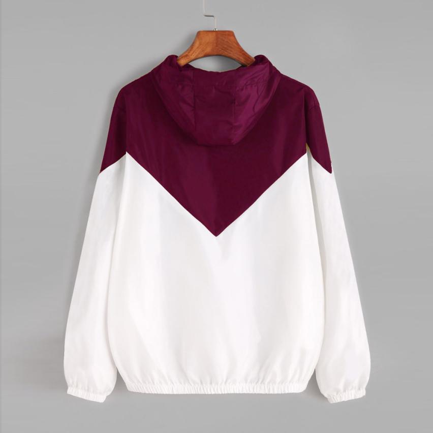 Vrouwen Basic Jassen Vrouwelijke Rits Zakken Casual Lange Mouwen Jassen Herfst Capuchon Twee Tone Windjack