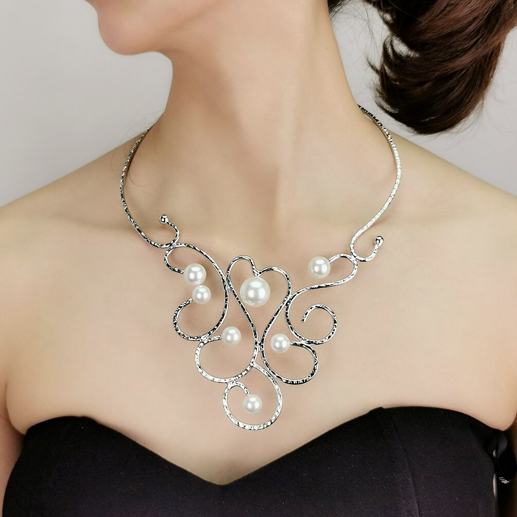 Manilai vintage metal torques gargantilha colares imitação pérola instrução colares para mulheres 2021 charme festa de casamento jóias