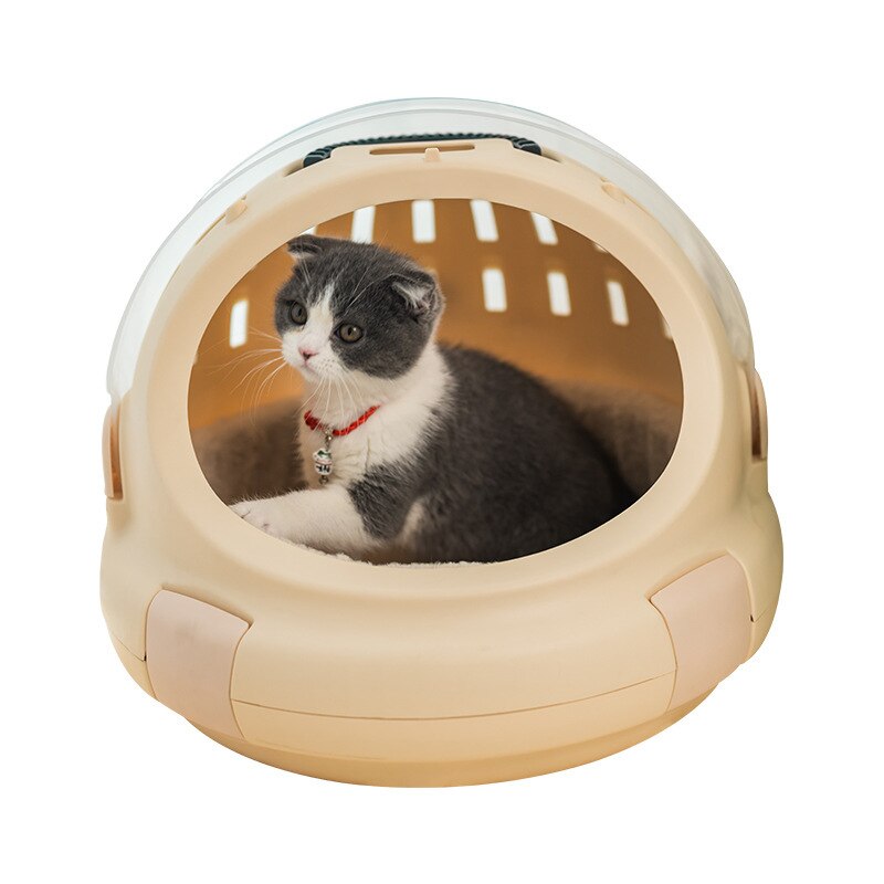 panoramic cat air box portable breathable pet go out space capsule cat bag multi-functional cat nest pet bag: Yellow-ice pad