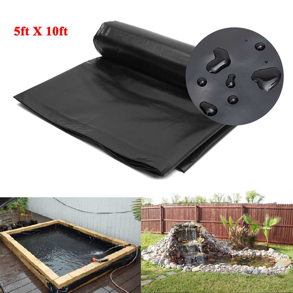 5x10ft Outdoor Fish Pond Liner Waterproof Cloth Gardens Pools PVC Membrane Reinforced Landscaping HDPE Pool fish pond liners