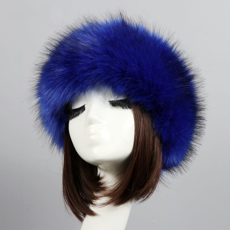 Vrouwen Dikke Fluffy Pluche Hoed Winter Warme Zachte Skiën Hoofdband Oor Hoofd Warmer J55: Blauw