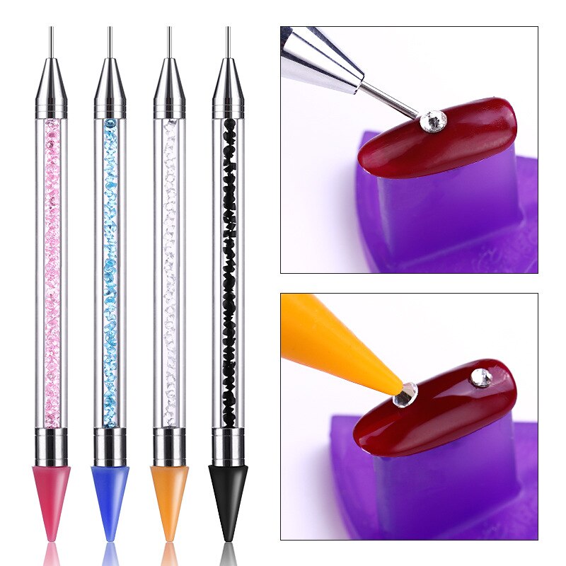 Stylo de cire acrylique à double extrémité pour pointillage des ongles, outil de manucure pour Nail Art, strass, 1 pièce