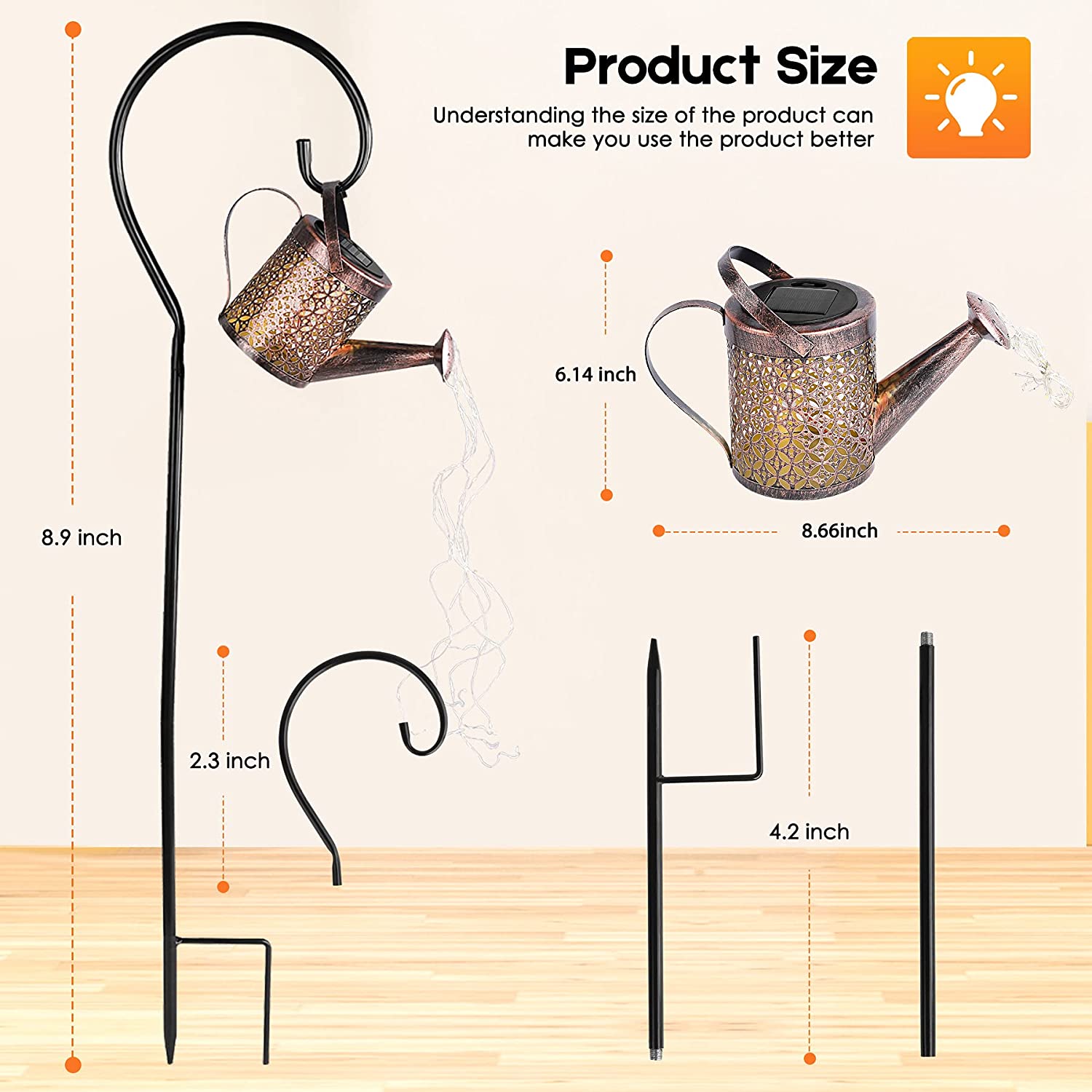 Solar Watering Can Waterfall Lights Garden Outdoor Art Lamps Hollow-out Iron Shower LED String Lights Decoracion Jardin Exterior