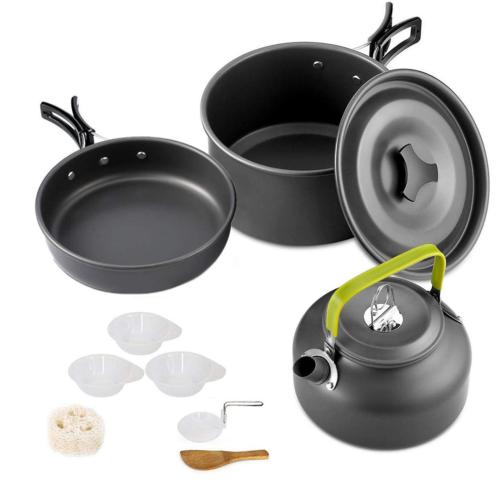 camping kokekar sett aluminium nonstick bærbar utendørs bordkanne gryte kokkesett kokepanne skål til fotturer bbq piknik