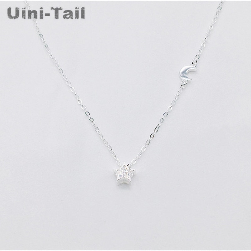 Koreańska wersja 925 szterling srebro małe świeże gwiazdy księżyc modelowania naszyjnik modelki mody przepływu dzikich studentów wisiorek
