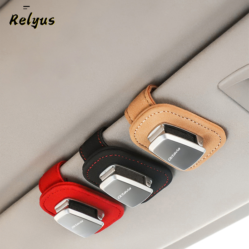 Suede Car Sun Visor Sunglasses Holder Eyeglass Holder Glasses Storage Clip For Skoda Octavia 1 2 3 4 RS A5 A7 Car Accessories