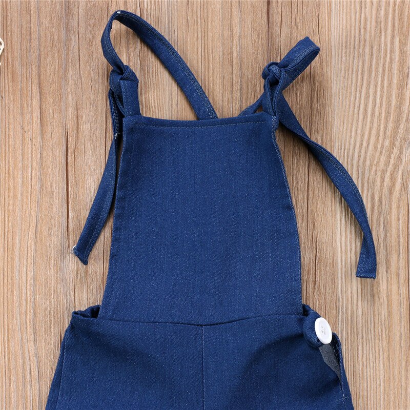 Mono vaquero sin mangas con tirantes y espalda descubierta para niña pequeña, pantalones con fondo de campana, ropa de verano,