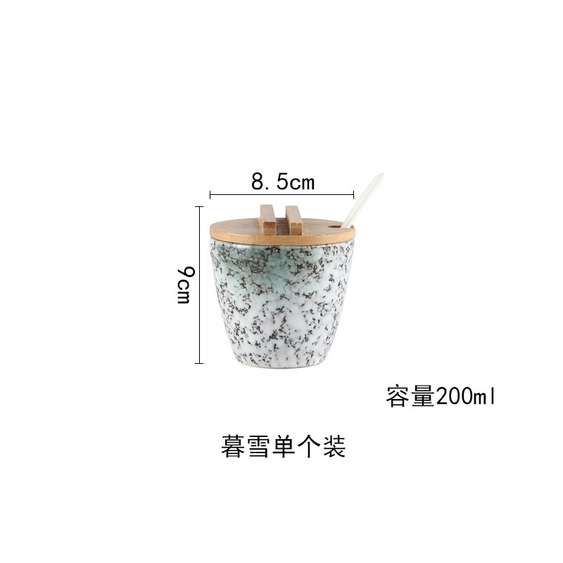 Japansk stil keramisk krydda burk cruet set peppar saltflaska behållare förvaring kryddor kryddstativhållare med skedlock: B --1 delar