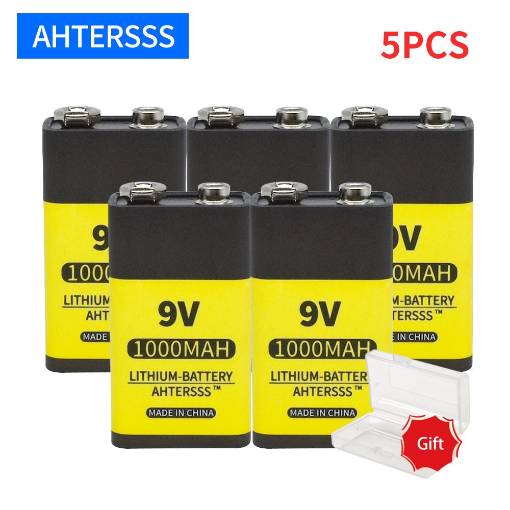 9V rechargeable battery usb 9V 6F22 li-ion battery 1000mah for Multimeter smoke alarm: 5PCS