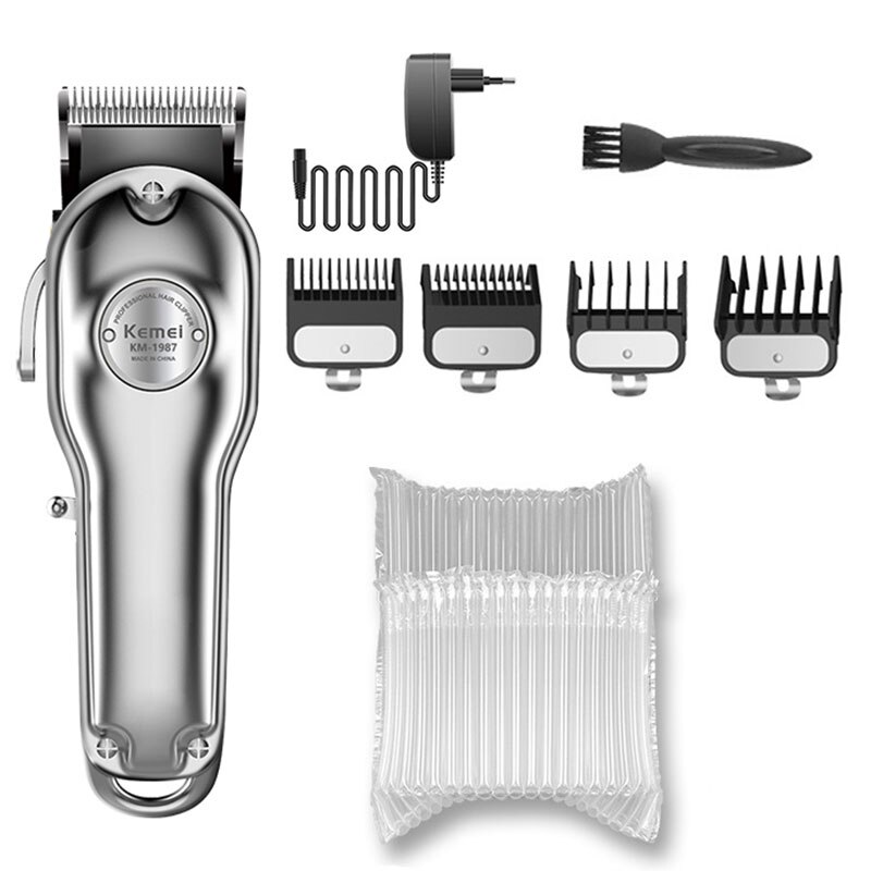 Alle Metalen Tondeuse Kapper Professionele Li-Ion Haar Trimmer Mannen Kapsel Elektrische Draadloze Haar Snijmachine, 100-240V: silver with bubble